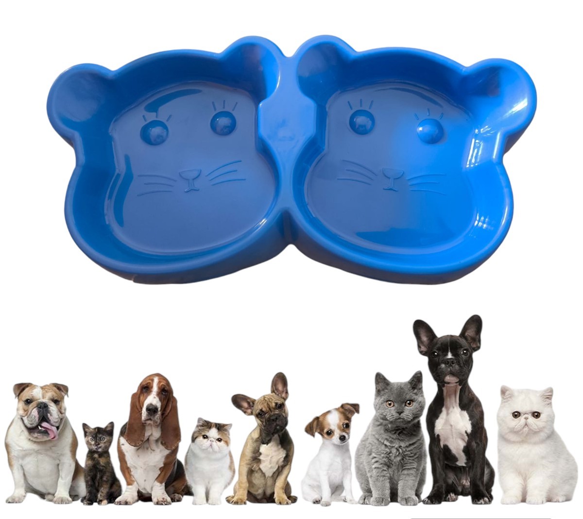 Cat Shaped Double Food Bowl Pet Plastic Food Bowl Foodie Puppies Non-Slip, Non-Toxic Pet Feeding Plastic Bear Face Shaped Double Bowl Food & Water Feeder 2-In-1 Bowl For Dogs, Puppies, Cats & Kittens - Multi Colour