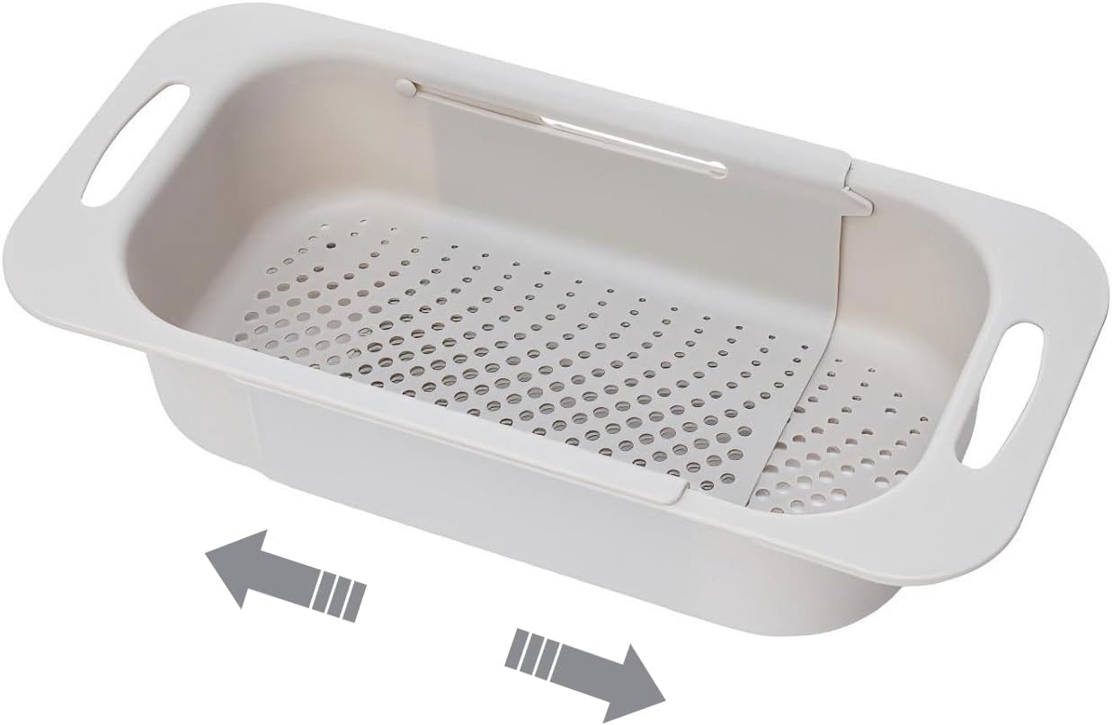 Extendable Over the Sink Colander Fruits and Vegetables Drain Basket Adjustable Food Strainer Sink Washing Basket for Kitchen Folding Basket Fridge Organizer Storage Rack Fruit Basket Plastic Basket Kitchen Sink Basket with Handle Storage Basket Organizer