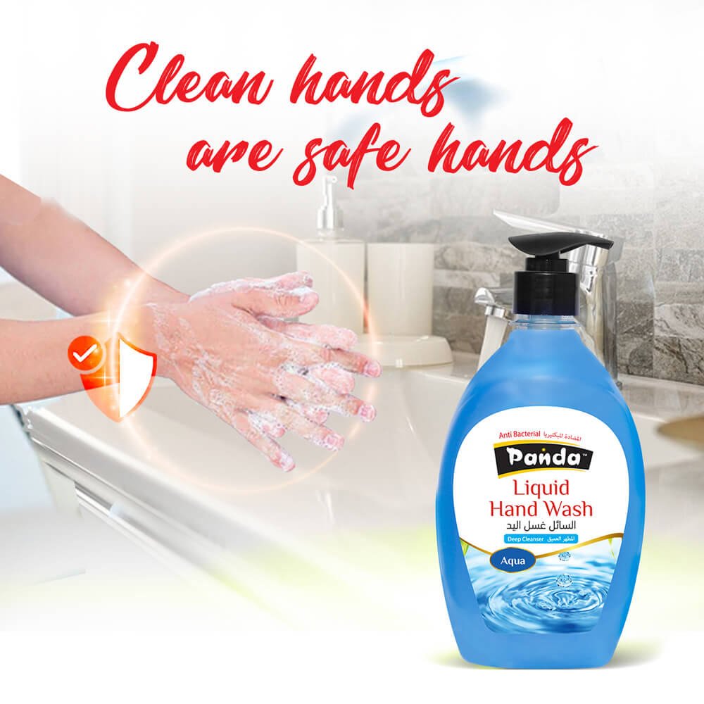 Panda Liquid Hand Wash Aqua 500ML Antibacterial Liquid Handwash Flavored Fragrant Anti-Bacterial Liquid Soap Deep Cleansing Handwash with Pump, Germ Protection Hand Soap