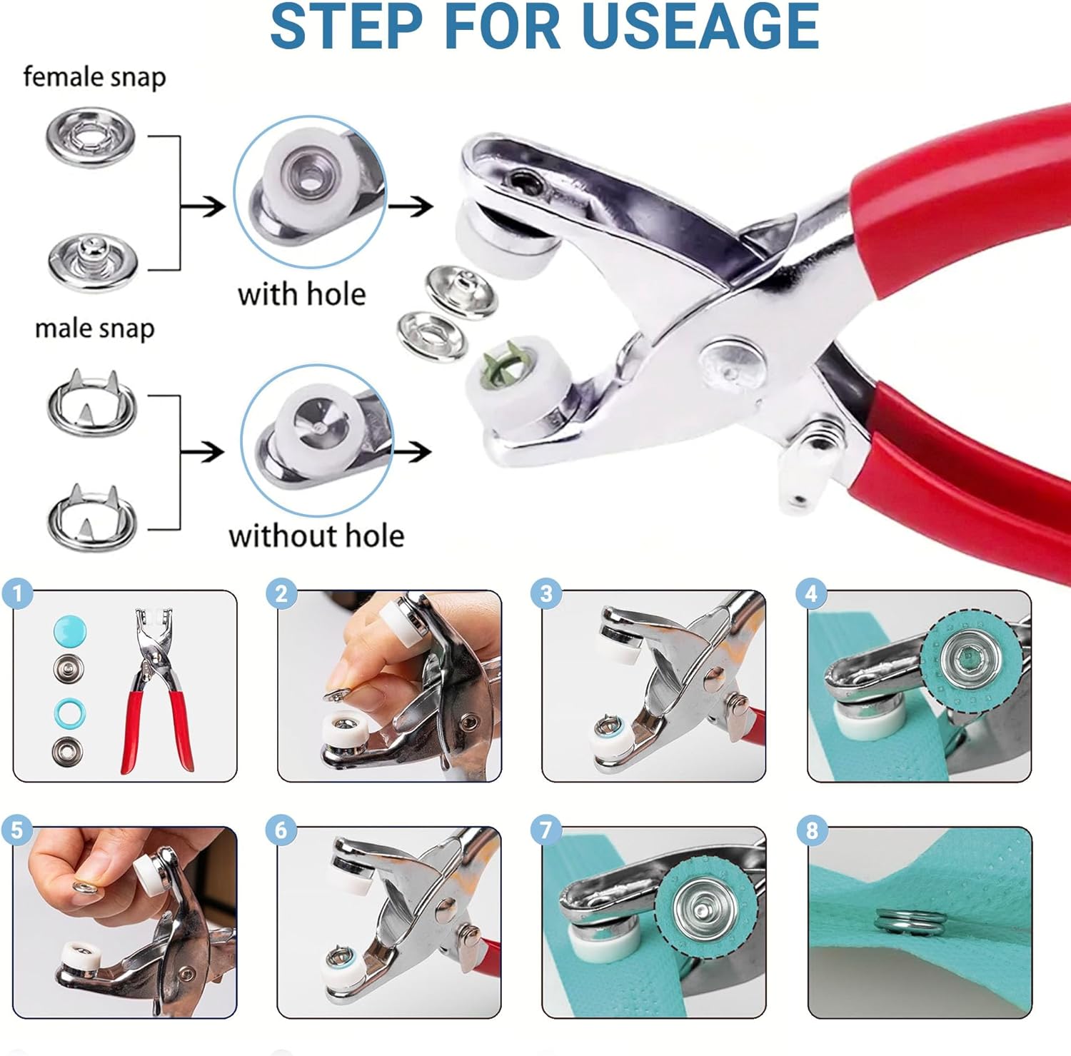 1Pc Plier Tool and 50 Set Metal Snap Button Plier Kit Clothing Sewing Buttons Installation Tool Sewing DIY Craft Accessries DIY Buttons with Fastener Pliers Press Tool Kit for Sewing and Crafting  Perfect for DIY Crafts Clothes Hats and Sewing Button Kit