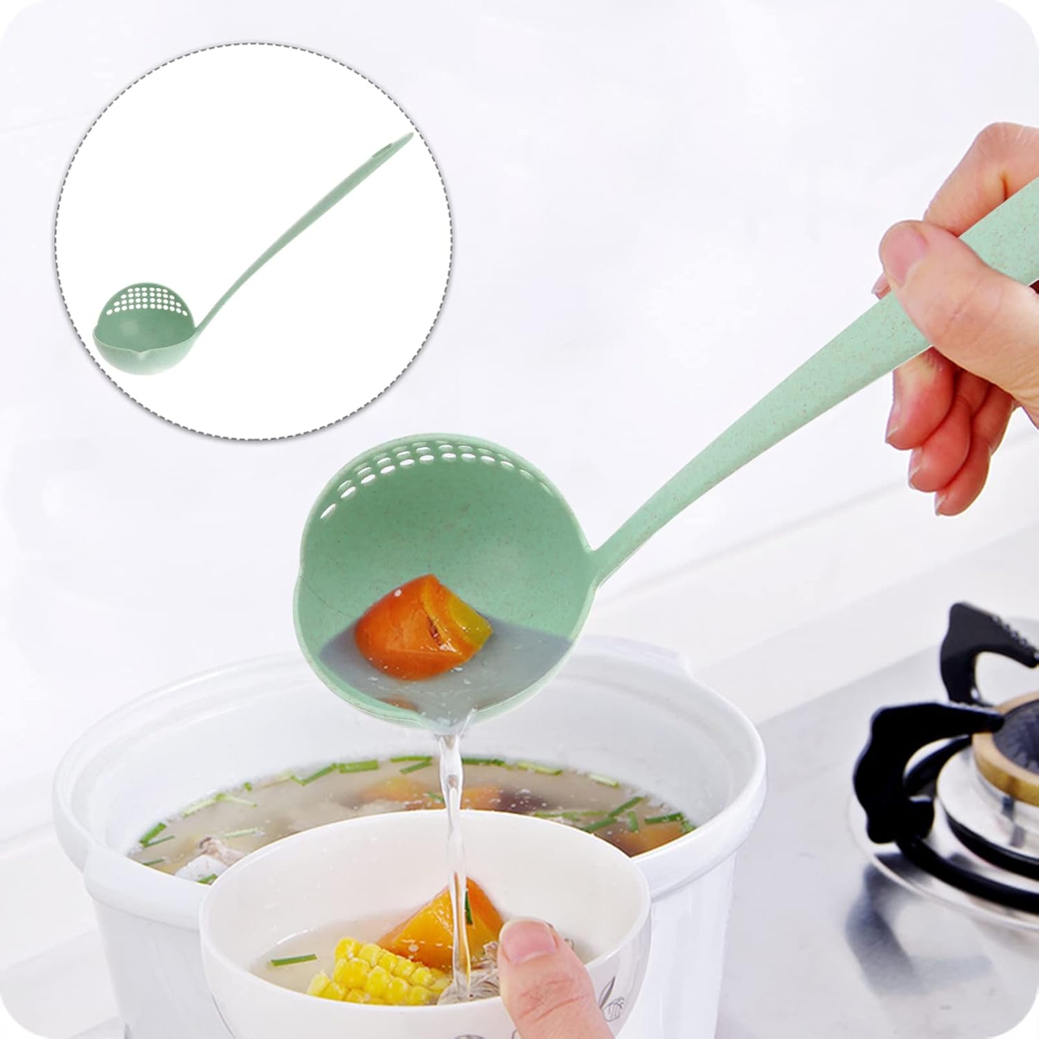 2 in 1 Plastic Draining Colander Soup Spoon, Scoop Colander Spoon Strainers Durable Drain Spoon Kitchen Accessories Strainers Kitchen Tools for Home, Hotel, Restaurant, Coffee Shop and More
