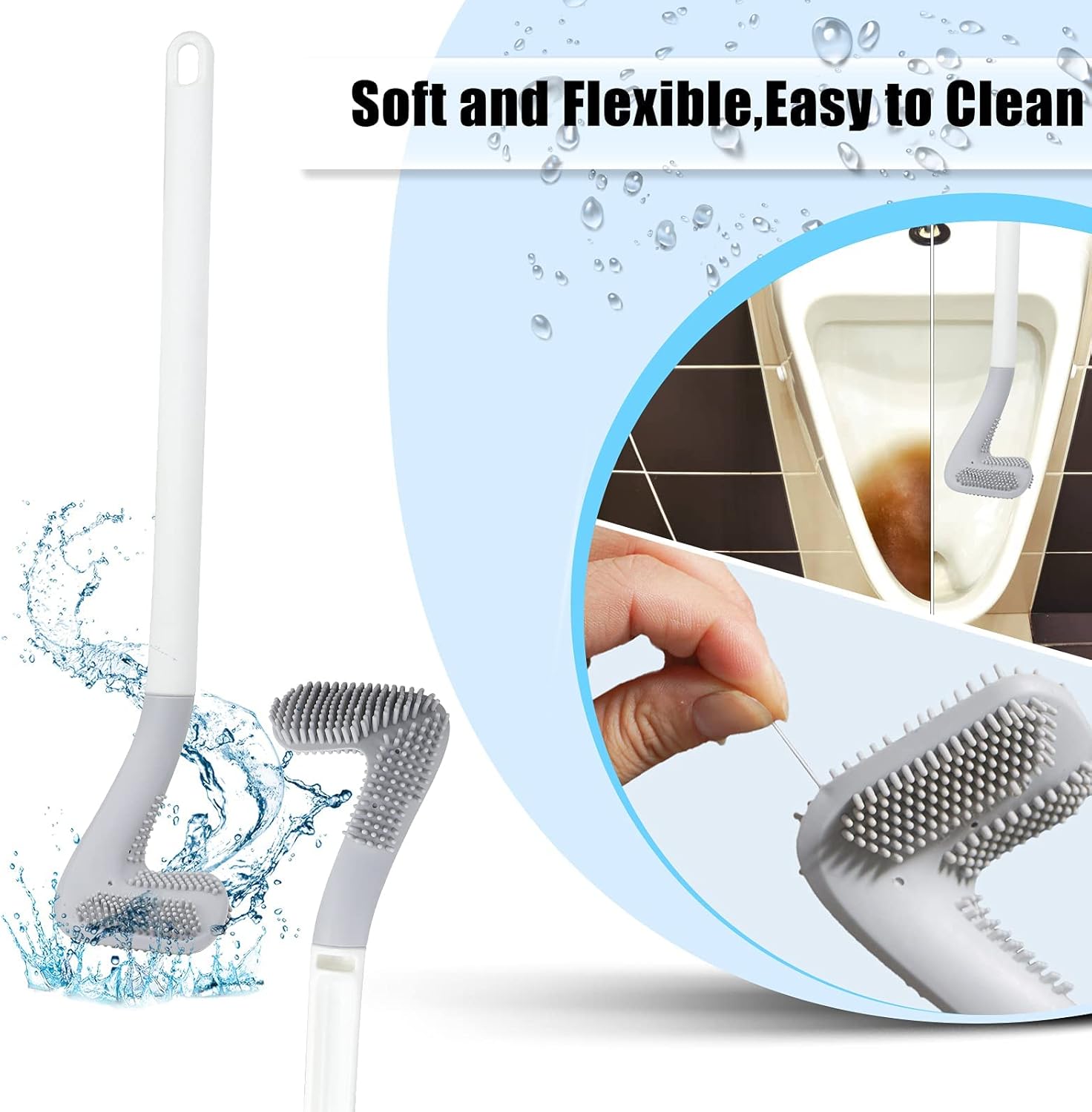 Golf Shape Toilet Brush Cleaner - L Shape Toilet Brush Golf Head Cleaner Flexible Silicone Brush for Quick Cleaning of Home, Kitchen, Bathroom, Toilet, Wash Basin Daily use. Daily use Bathroom Accessories Toilet Bowl Cleaner