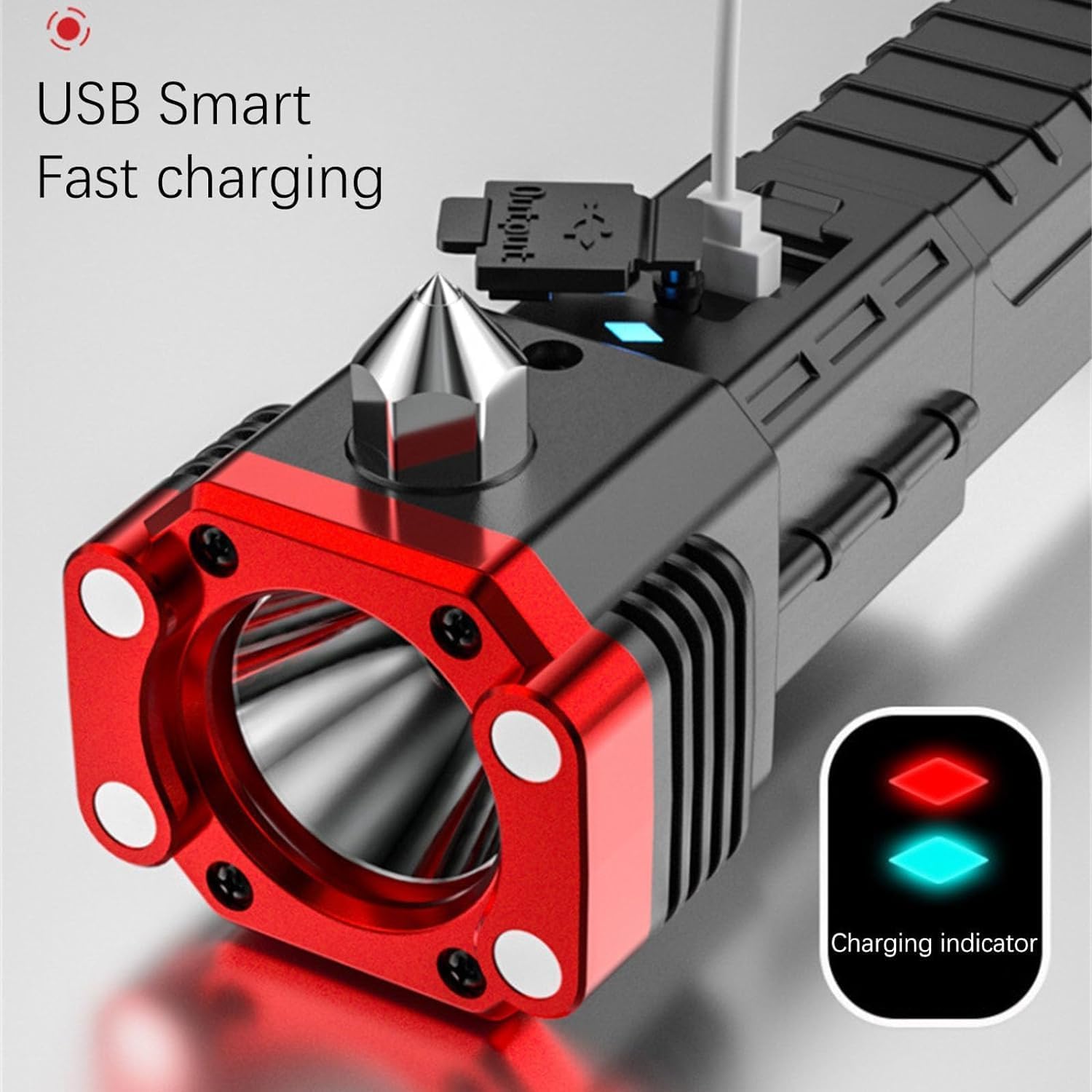 3w Rechargeable Led Flashlight And Power Bank , Most Powerful Portable Led Torch, Super Bright, Waterproof Torch Light With Hanging Magnet And Safety Window Breaking Hammer & Seat Belt Cutter For Camping, Hiking, Outdoor Emergency