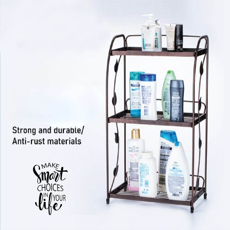 Spice Rack Organizer Metal, 3 Tier Spice Rack Vegetable Stand Folding Metal Storage Shelf Rack for Kitchen, Kitchen Organizer, Bathroom Organizers, Makeup Organiser Metal, Office Storage Shelf 3 Layer Metal Folding Rack