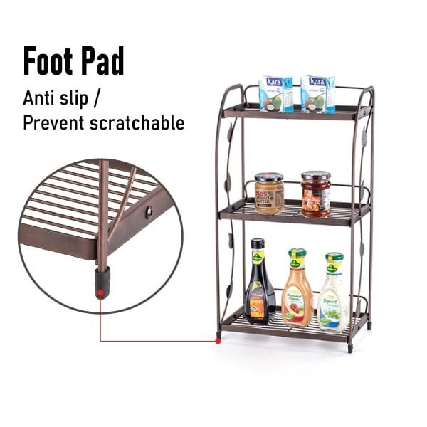 Spice Rack Organizer Metal, 3 Tier Spice Rack Vegetable Stand Folding Metal Storage Shelf Rack for Kitchen, Kitchen Organizer, Bathroom Organizers, Makeup Organiser Metal, Office Storage Shelf 3 Layer Metal Folding Rack
