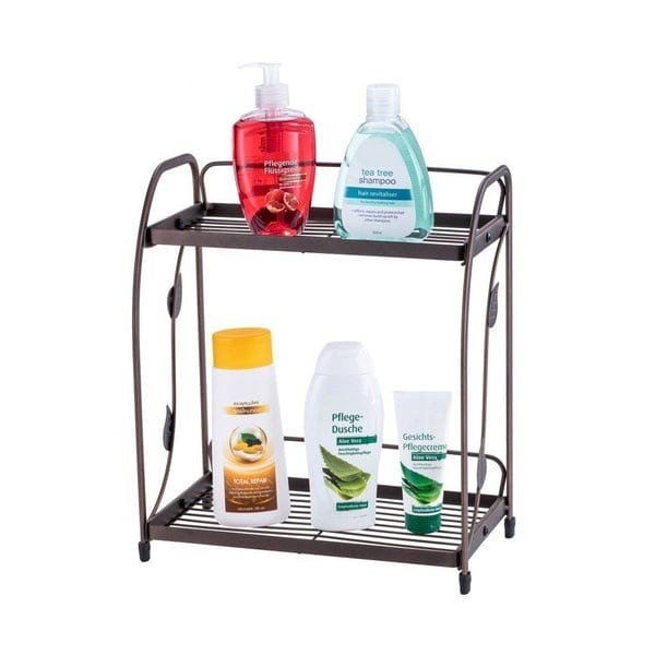 Spice Rack Organizer Metal, 2 Tier Spice Rack Vegetable Stand Folding Metal Storage Shelf Rack for Kitchen, Kitchen Organizer, Bathroom Organizers, Makeup Organiser Metal, Office Storage Shelf 2 Layer Metal Folding Rack