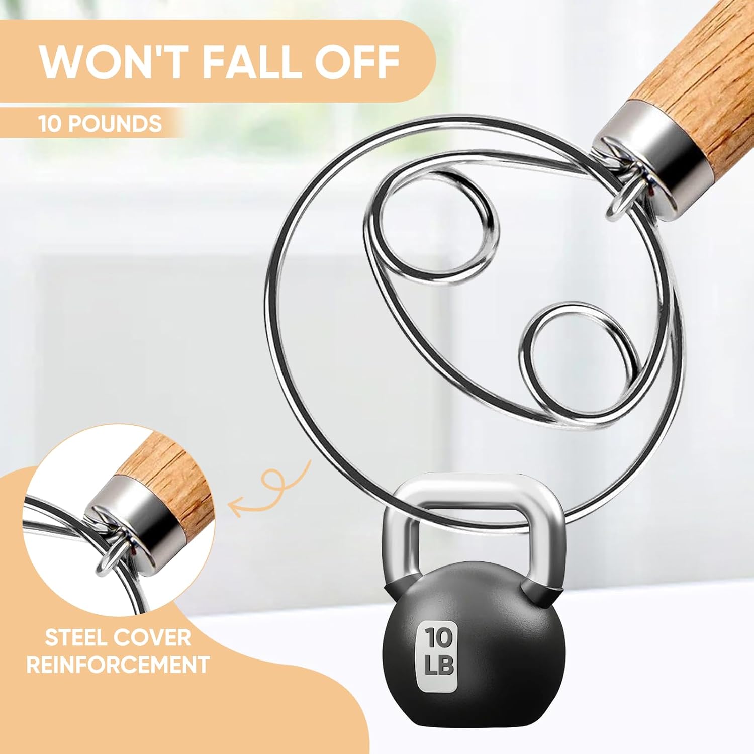 Dough Whisk Wooden Bread Whisk With Stainless Steel Dough Hook - Traditional Dutch Whisk - Dough Mixer Hand Tool & Sourdough Bread Making Tools And Supplies Flour Whisk Kitchen Dough Mixer For Baking Cake Pizza Mixing Tool Roti Maker1Pcs