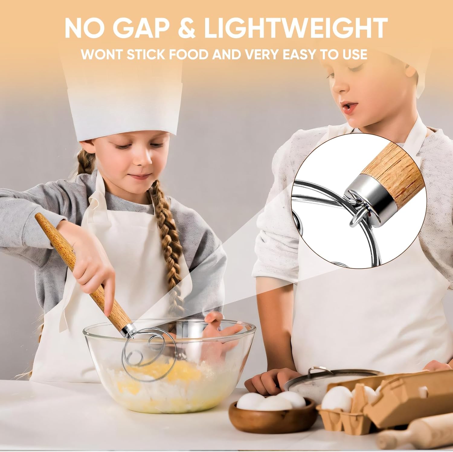 Dough Whisk Wooden Bread Whisk With Stainless Steel Dough Hook - Traditional Dutch Whisk - Dough Mixer Hand Tool & Sourdough Bread Making Tools And Supplies Flour Whisk Kitchen Dough Mixer For Baking Cake Pizza Mixing Tool Roti Maker1Pcs