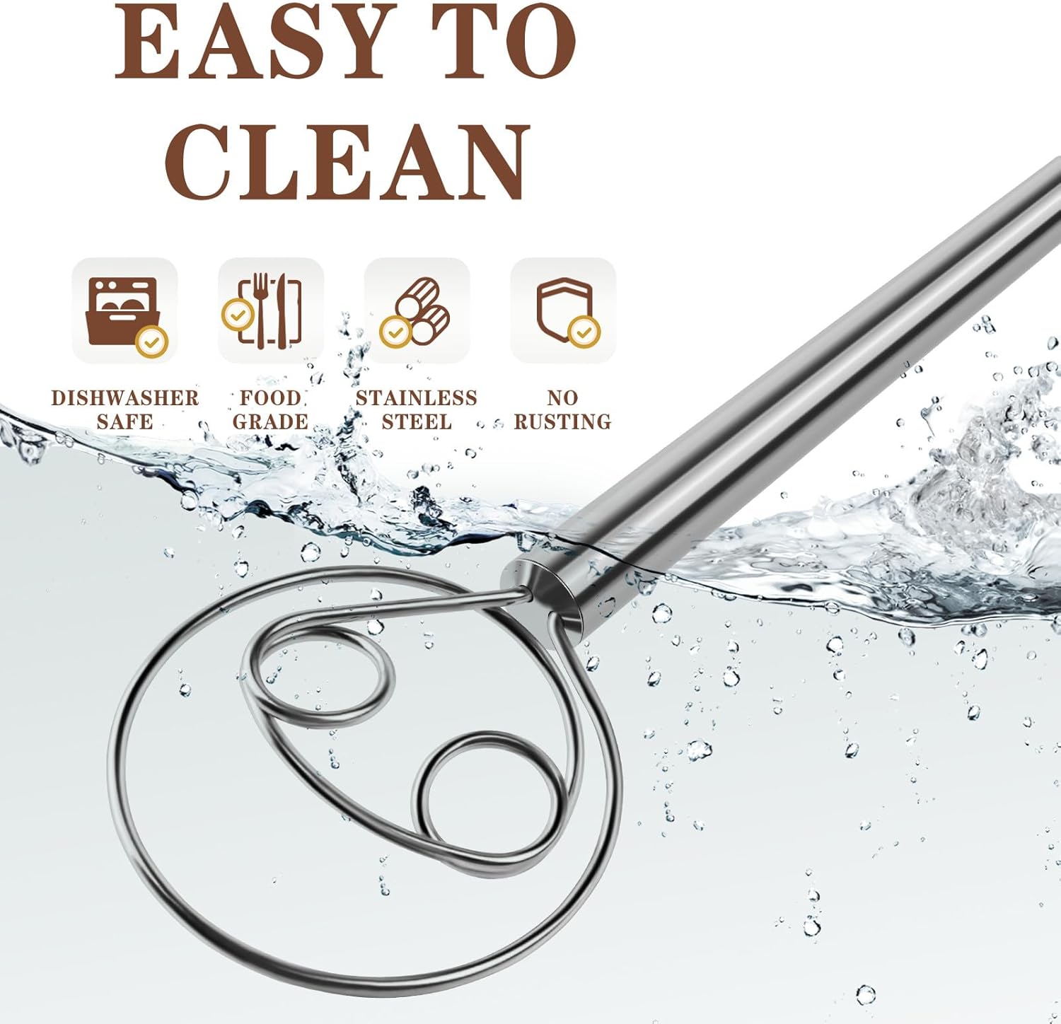 Dough Whisk Stainless Steel Bread Whisk With Stainless Steel Dough Hook - Traditional Dutch Whisk - Dough Mixer Hand Tool & Sourdough Bread Making Tools And Supplies Flour Whisk Kitchen Dough Mixer For Baking Cake Pizza Mixing Tool