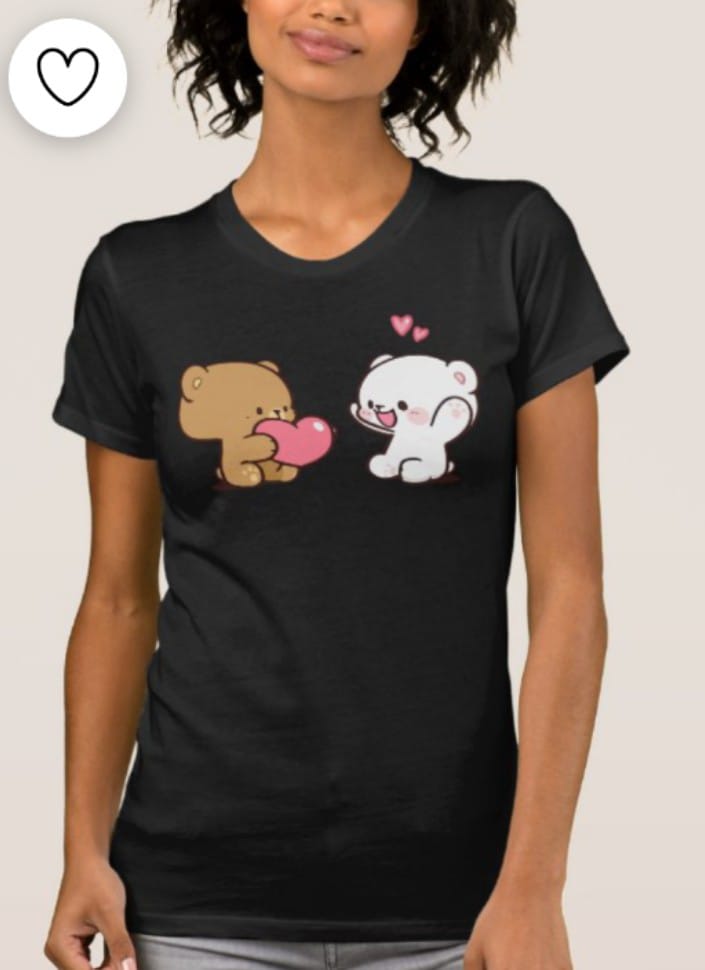 Trendy 2 bear With heart Theme Tag Print Summer Top Half Sleeve Tee Shirt Round Neck Cotton Trendy T-shirt Casual Tshirt Spring Wear Smart Fit Half Sleeve Tee Shirt for Women And Girls
