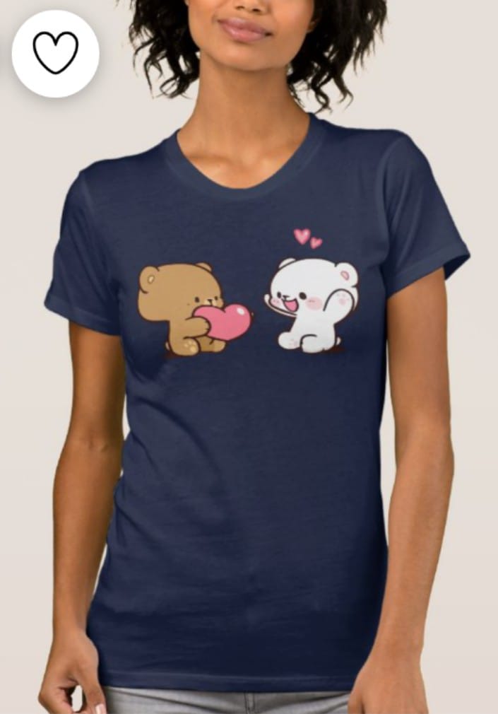 Trendy 2 bear With heart Theme Tag Print Summer Top Half Sleeve Tee Shirt Round Neck Cotton Trendy T-shirt Casual Tshirt Spring Wear Smart Fit Half Sleeve Tee Shirt for Women And Girls