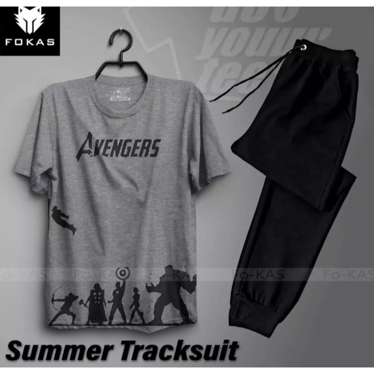 Men's Avergers Printed In Grey T Shirt Round Neck Half Sleeves Casual Tracksuit Amazing And Trendy T Shirt And Trouser for men n boys Gym Part Shirt And Jogging Track Suit