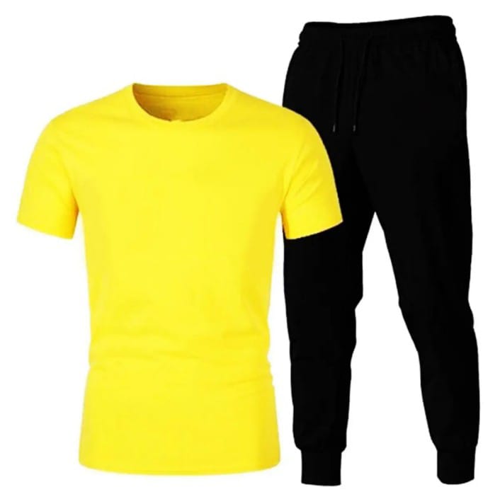 Plain Tracksuit For Women And Girls In Yellow T Shirt Round Neck Half Sleeves Tag  Track suit Amazing And Trendy Tee Shirt And Black Trouser Gym Part Shirt And Jogging Track Suit 