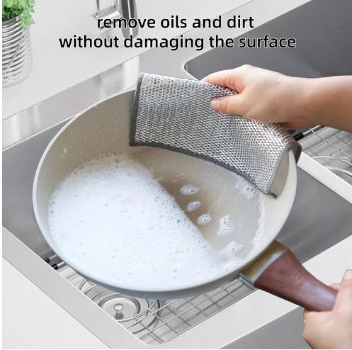 10 Pcs Pack Multipurpose Wire Dishwashing Rags for Wet and Dry Stainless Steel Scrubber Non-Scratch Wire Dishcloth for Washing Dishes Sinks Counters Easy Rinsing Machine Washable
