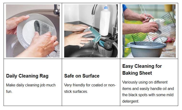 5 Pcs Pack Multipurpose Wire Dishwashing Rags for Wet and Dry Stainless Steel Scrubber Non-Scratch Wire Dishcloth for Washing Dishes Sinks Counters Easy Rinsing Machine Washable