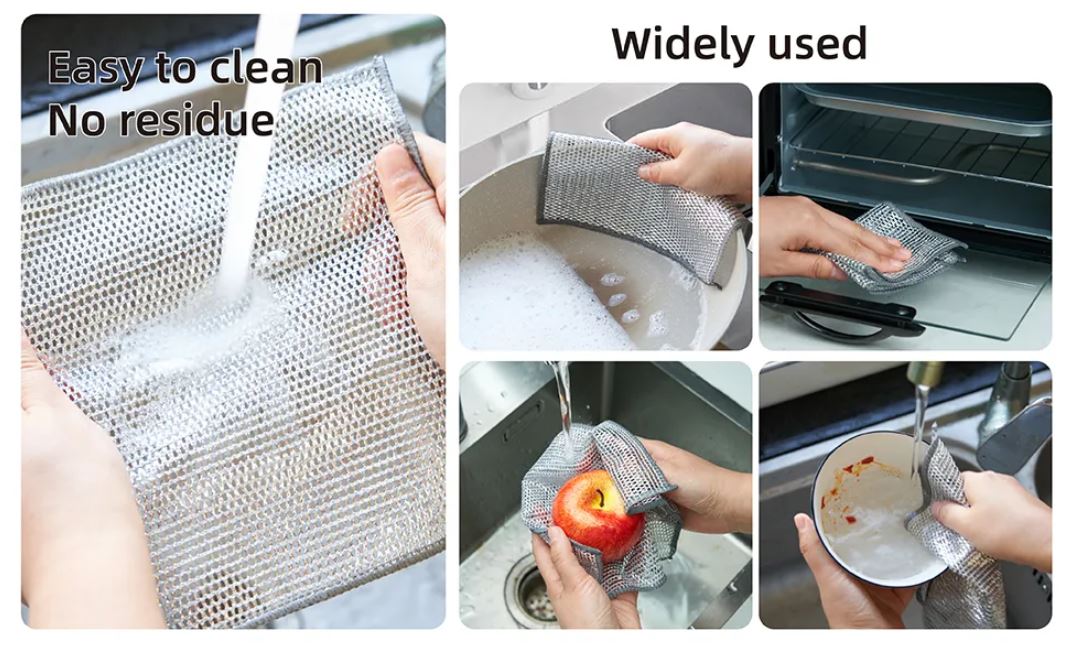 5 Pcs Pack Multipurpose Wire Dishwashing Rags for Wet and Dry Stainless Steel Scrubber Non-Scratch Wire Dishcloth for Washing Dishes Sinks Counters Easy Rinsing Machine Washable