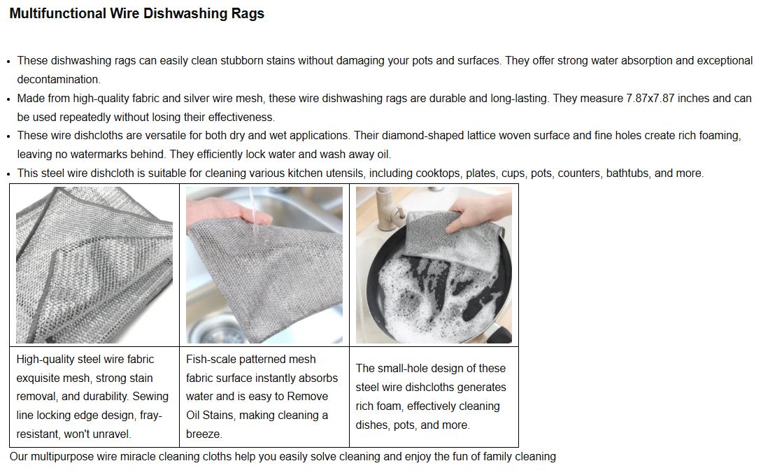 5 Pcs Pack Multipurpose Wire Dishwashing Rags for Wet and Dry Stainless Steel Scrubber Non-Scratch Wire Dishcloth for Washing Dishes Sinks Counters Easy Rinsing Machine Washable