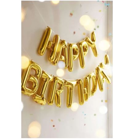 Golden Happy Birthday 16 inch Alphabet Letters Solid Foil Shinning Party Decoration Balloons Alphabet Banner for Baby Shower (13pcs)