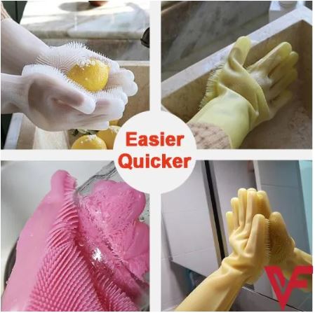 Reusable Magic Dish washing Gloves with scrubber, Silicone Cleaning, Scrub Gloves for Wash Dish,Kitchen, Bathroom