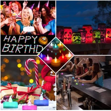12 Magic Colour Changing LED Glowing Tea Light Flameless Candles Multicolor Smokeless Tealight Candles Birthday Love Romantic Candle Wedding Birthday Candle Decoration