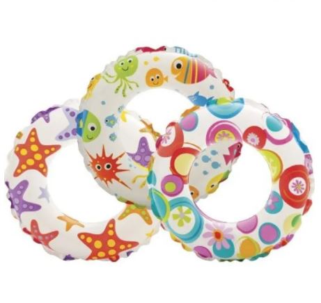 Intex 59230 / 59241 Recreation 20/24 Inch Lively Print Swim Ring Summer Fun Float Inflatable For Kids Baby Swimming Pool Ring Tube 3+ year age