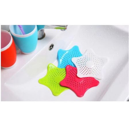 Pack of 2 BATHROOM Sink Strainer Drain Hair Catcher Bath Stopper Plug Sink Strainer Filter Shower Sink Strainer Bathtub Hair Catcher Silicone Rubber Five-pointed Star Sink Filter Sea Star Drain Cover