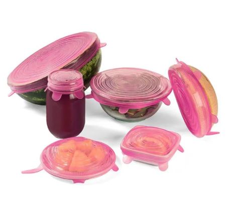 6 Pcs Kitchen Reusable Silicone Stretch Seal Lid Vacuum Food Storage Bowl Airtight Lids Cover Universal Food Silicone Cover Silicone Stretch Lids For Cookware Reusable Stretch Lids Silicone Lid Covers Silicone Lids