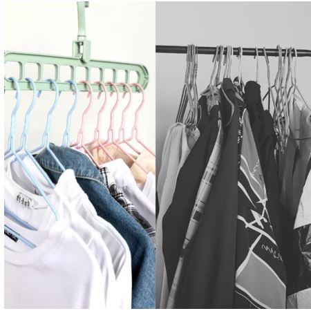 Pack of 2 Super Magic Changeable Clothes Pluto Plastic Hanger Space Saving Saver Wonder Closet Organizer 9 Holes Holder Cloths and Pants Hanger Closet Wardrobe Organizer