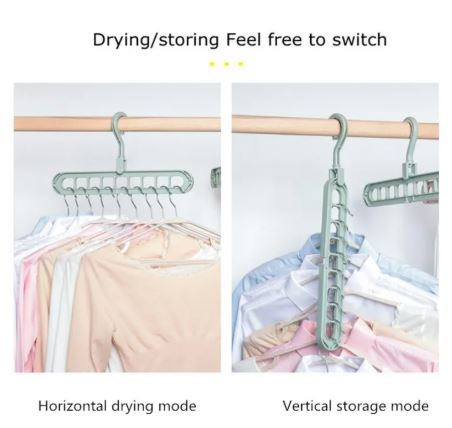 Pack of 2 Super Magic Changeable Clothes Pluto Plastic Hanger Space Saving Saver Wonder Closet Organizer 9 Holes Holder Cloths and Pants Hanger Closet Wardrobe Organizer