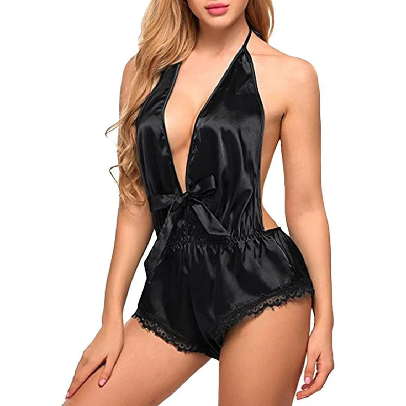 Imported Satin Lace Deep V Teddy – Sexy Sleepwear Romper for Women