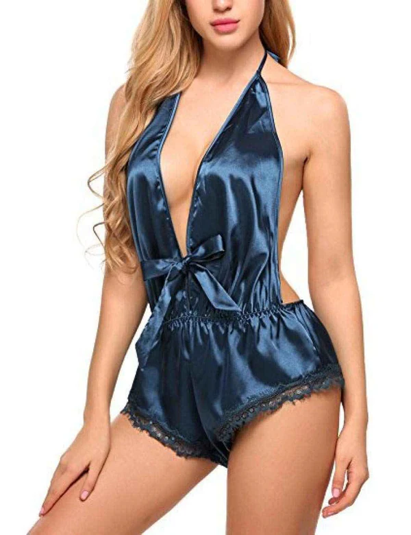 Imported Satin Lace Deep V Teddy – Sexy Sleepwear Romper for Women