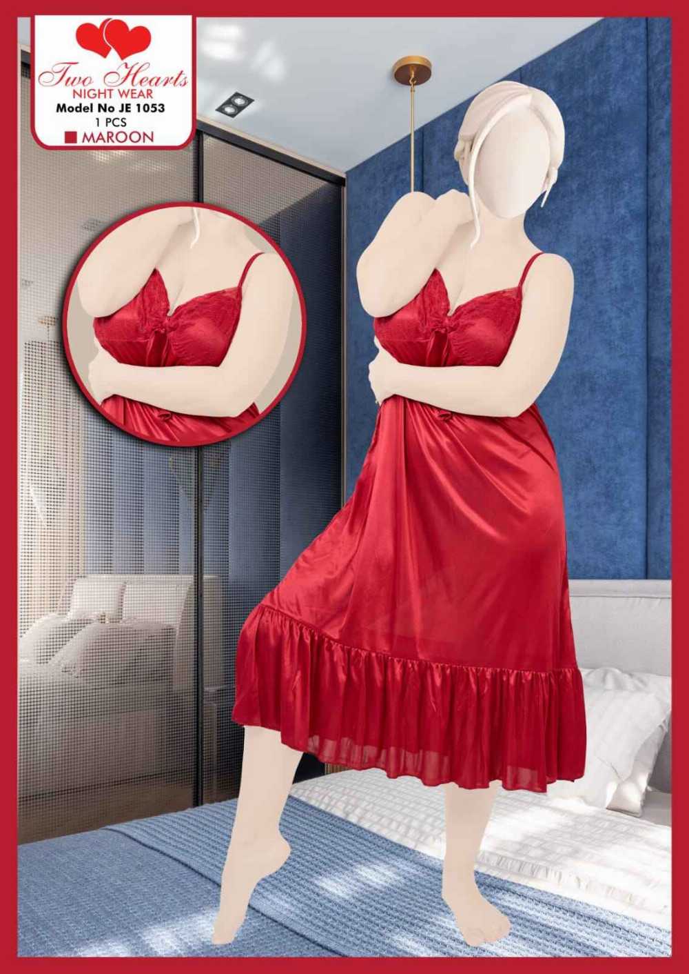Women's Satin Lace Imported 1Pcs Nighty | Two Hearts Nightwear | Elegant Sleepwear & Lingerie