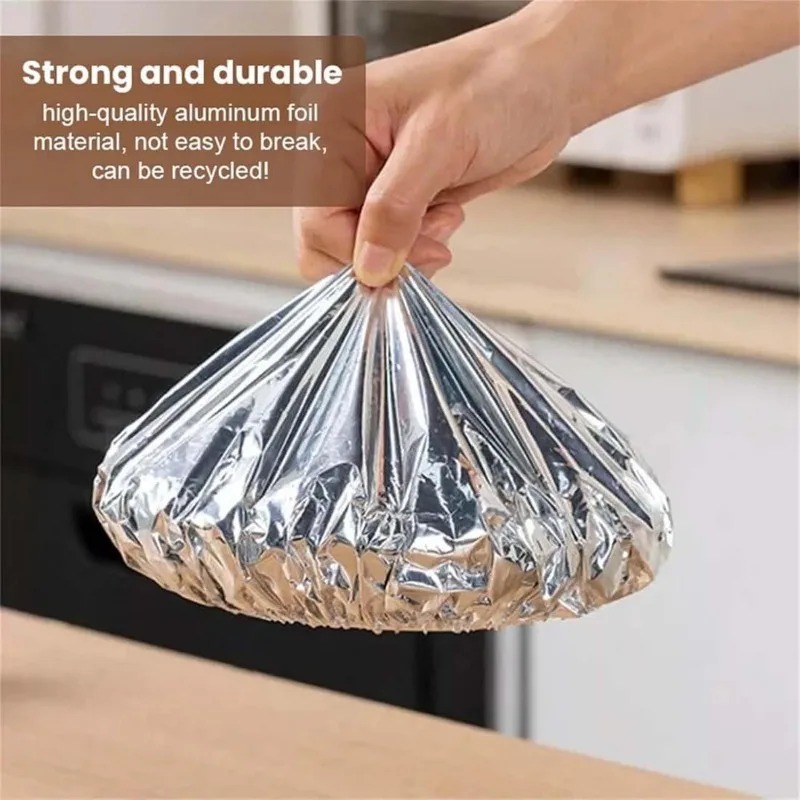  Aluminum Foil Food Covers - Elastic & Adjustable Fresh-Keeping Covers for Bowls Fruits & Kitchen Storage