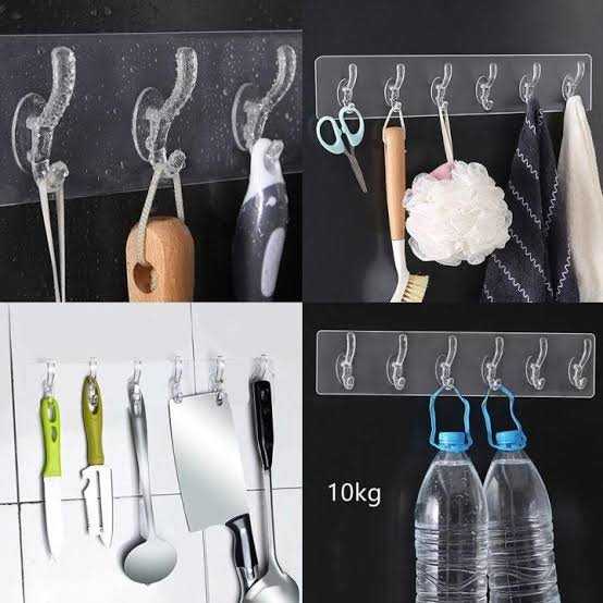 Plastic 6 Wall Hooks Hanger 