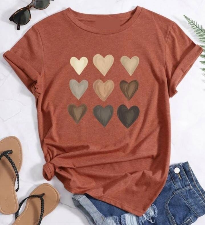 Cute Heart DTF Printed T-Shirt For Women's 