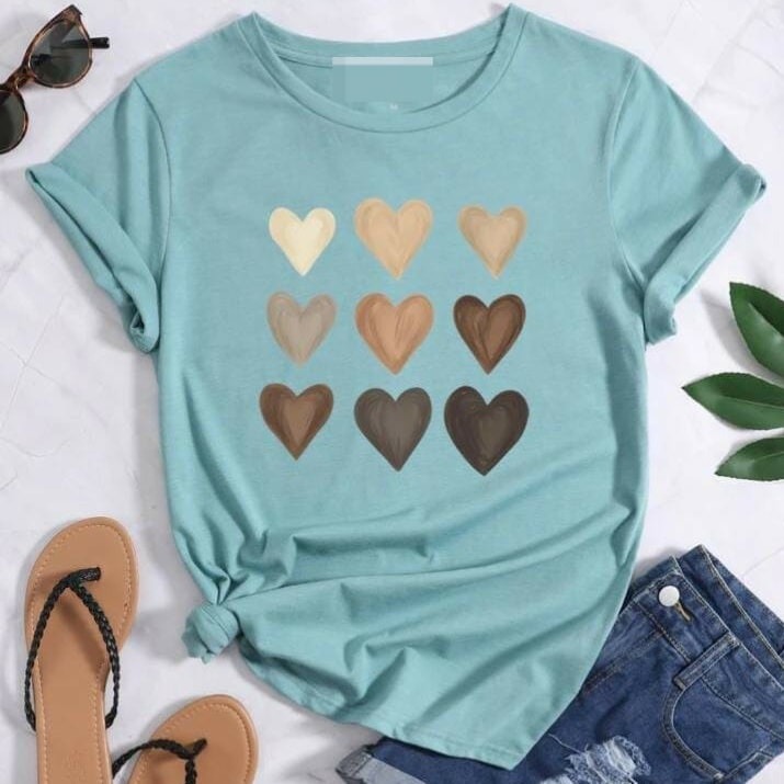 Cute Heart DTF Printed T-Shirt For Women's 