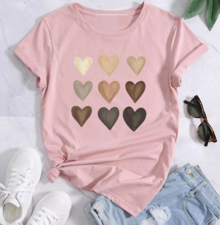 Cute Heart DTF Printed T-Shirt For Women's 