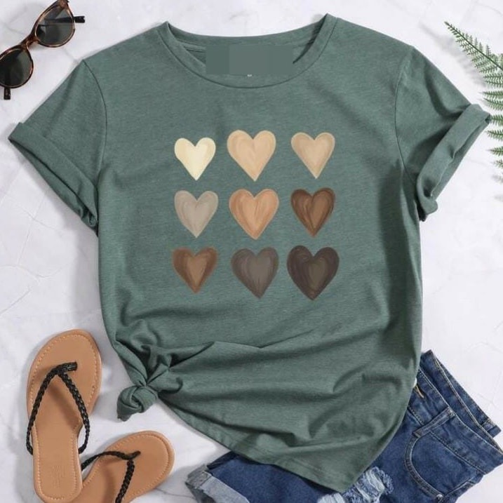 Cute Heart DTF Printed T-Shirt For Women's 