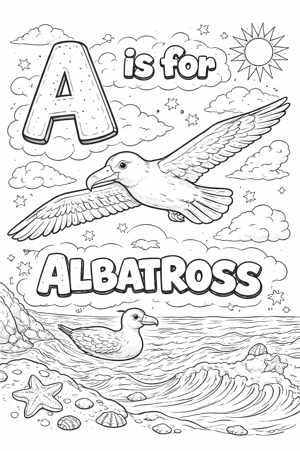A to Z Sky Birds Alphabet Coloring Book for Kids, Educational Learning Activity