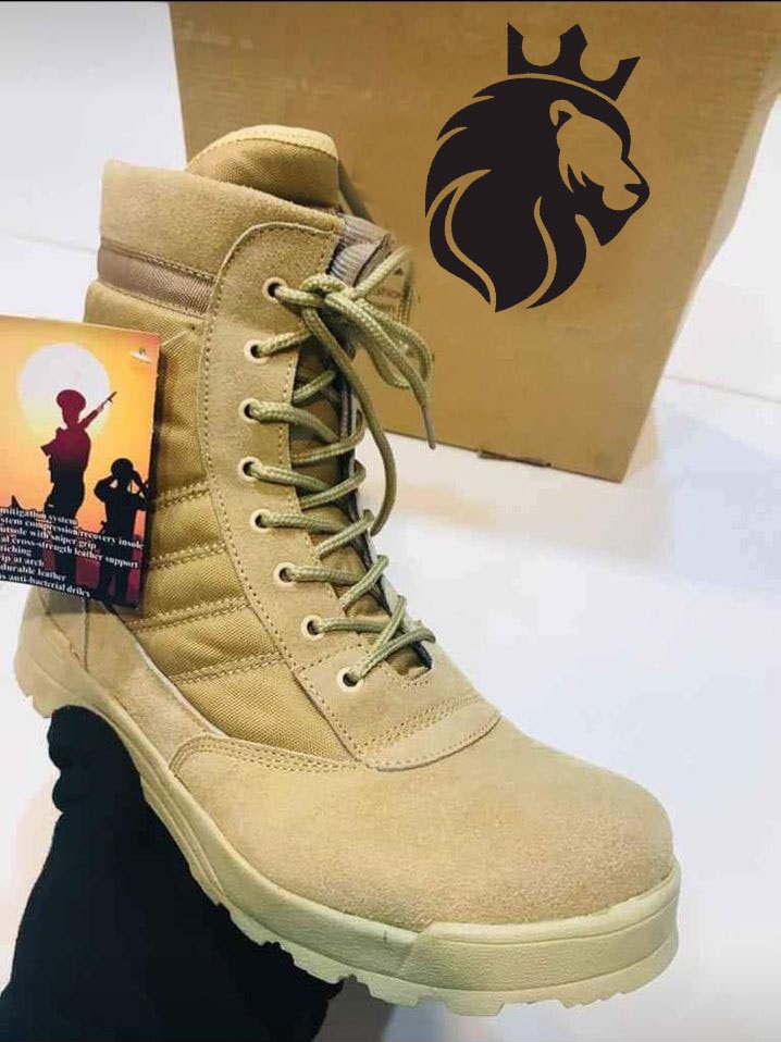 Men's Synthetic Leather Fancy Knee High Boots (Beige SWAT)