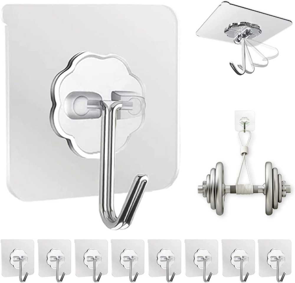 3 Roll Double-Sided Adhesive Tape + 5 Wall Hooks | No Drill Strong Hold