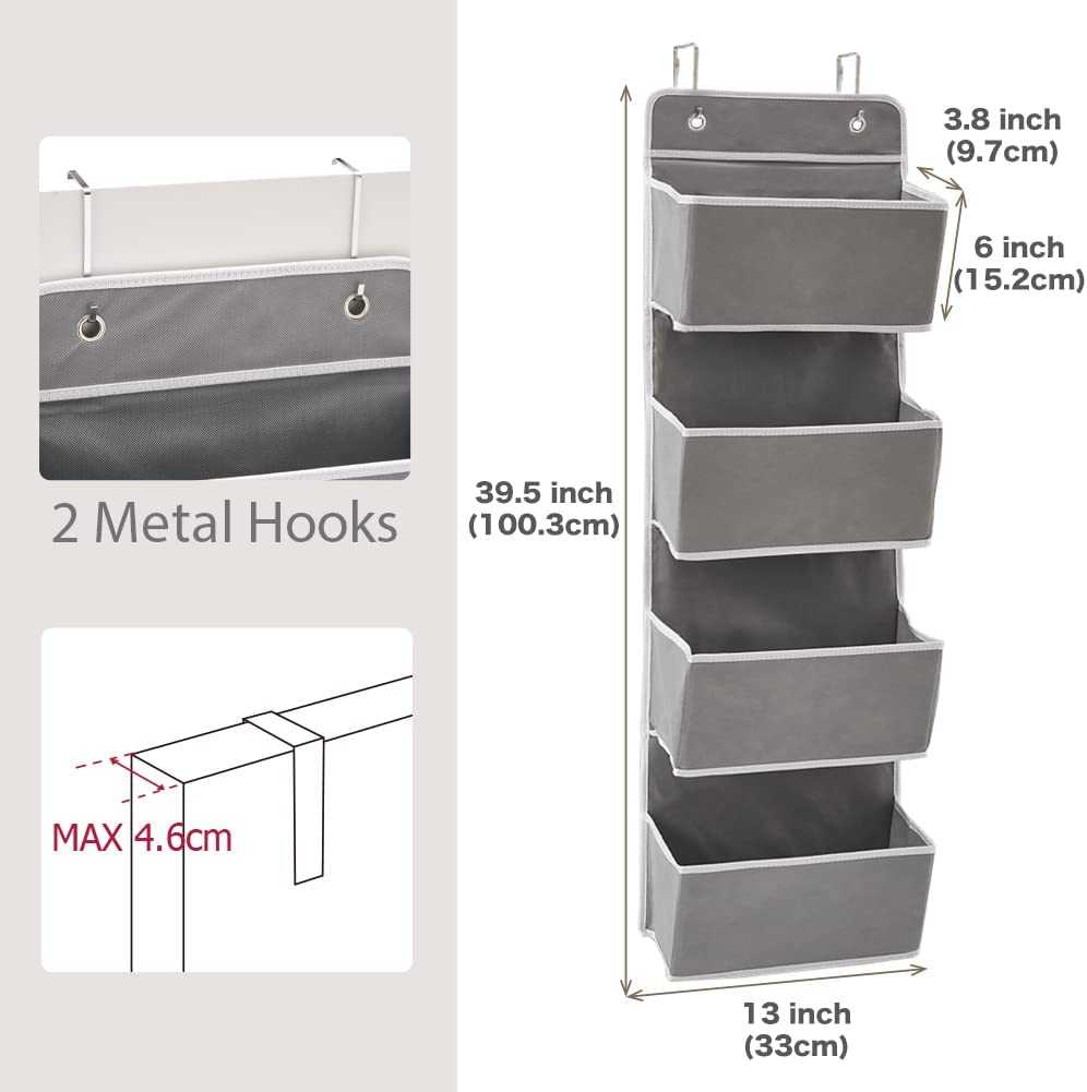 Over the Door Hanging Organizer with 4 Pocket, Home Storage Organizer with Hook for Pantry Baby Nursery Bathroom Closet 