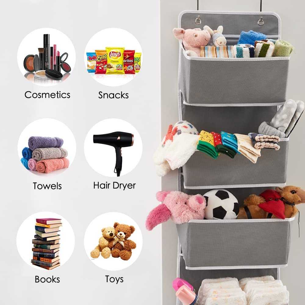 Over the Door Hanging Organizer with 4 Pocket, Home Storage Organizer with Hook for Pantry Baby Nursery Bathroom Closet 