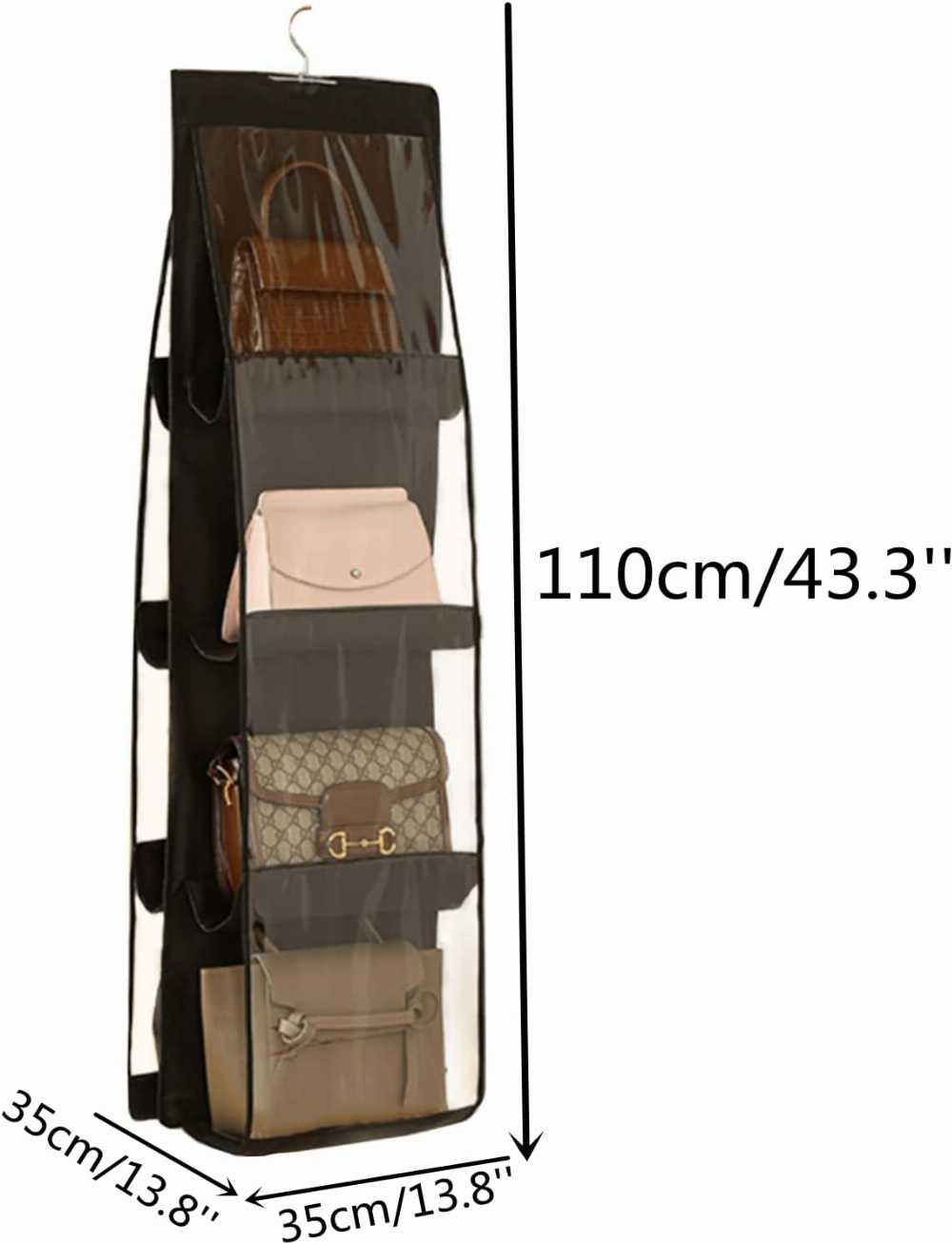 8 Pockets Hanging Purse Handbag Organizer 1 Pcs with Clear Hanging Shelf Bag Collection Storage Holder Purse Bag Wardrobe Closet Space Saving Organizer