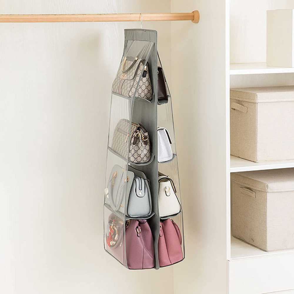 8 Pockets Hanging Purse Handbag Organizer 1 Pcs with Clear Hanging Shelf Bag Collection Storage Holder Purse Bag Wardrobe Closet Space Saving Organizer