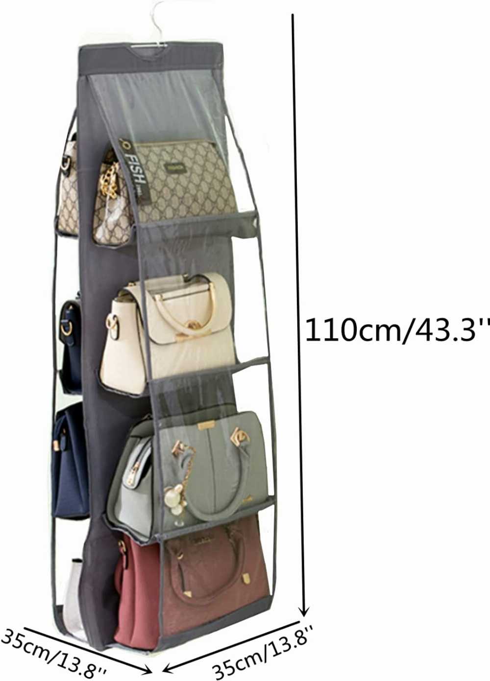 8 Pockets Hanging Purse Handbag Organizer 1 Pcs with Clear Hanging Shelf Bag Collection Storage Holder Purse Bag Wardrobe Closet Space Saving Organizer
