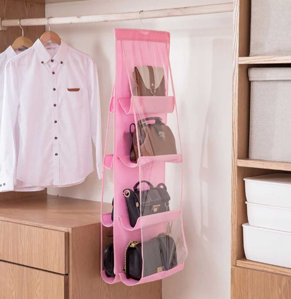 8 Pockets Hanging Purse Handbag Organizer 1 Pcs with Clear Hanging Shelf Bag Collection Storage Holder Purse Bag Wardrobe Closet Space Saving Organizer