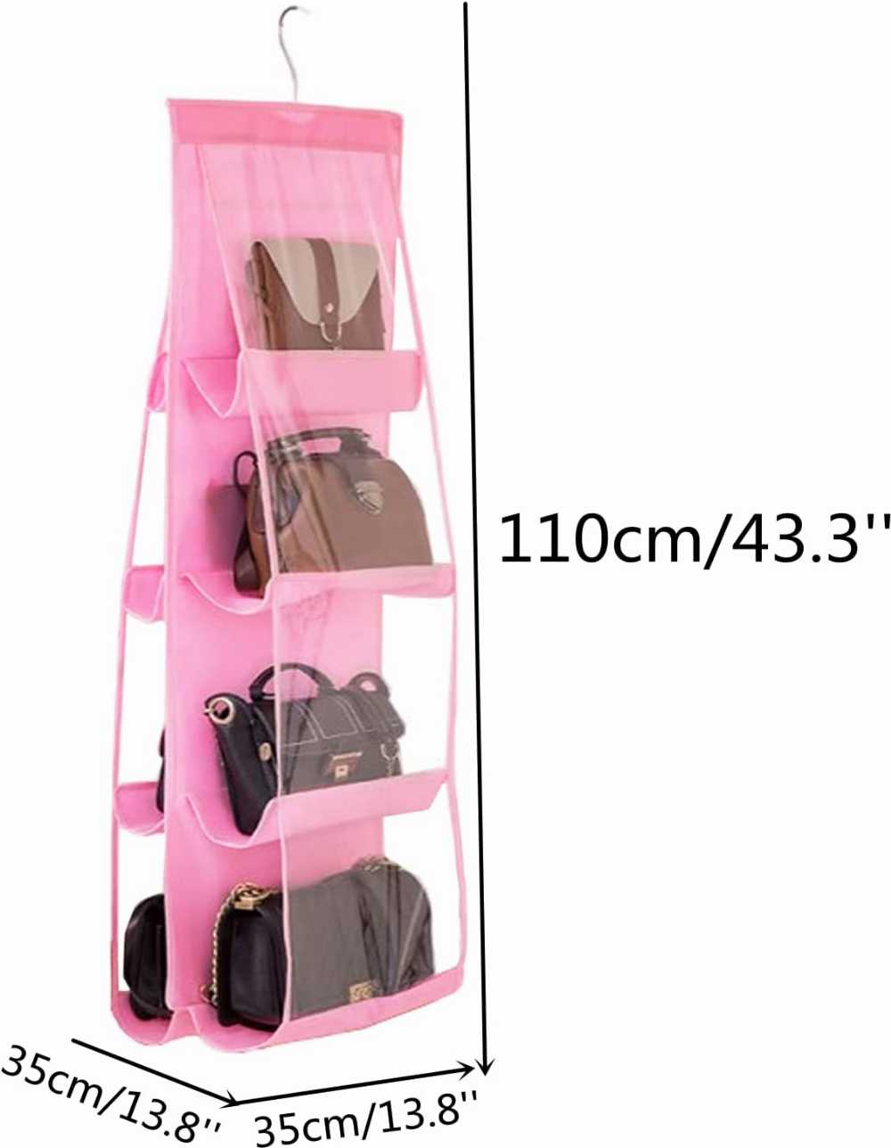8 Pockets Hanging Purse Handbag Organizer 1 Pcs with Clear Hanging Shelf Bag Collection Storage Holder Purse Bag Wardrobe Closet Space Saving Organizer