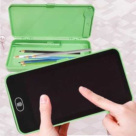 2-in-1 Kids Pencil Box – Built-in Multicolor LCD Writing Tablet & Drawing Board