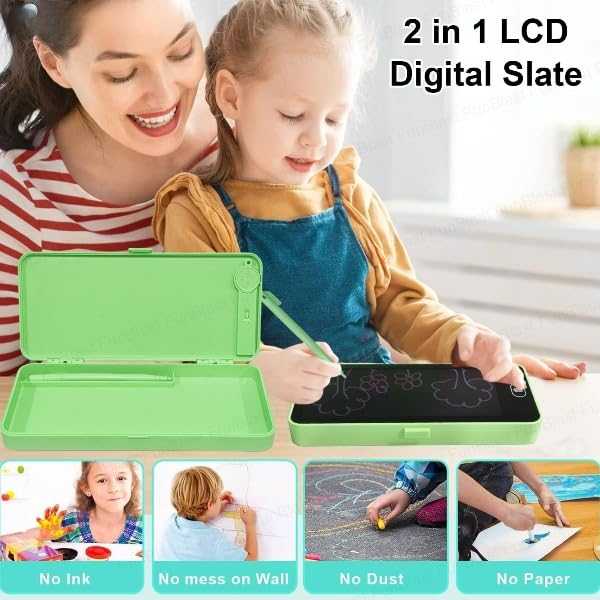 2-in-1 Kids Pencil Box – Built-in Multicolor LCD Writing Tablet & Drawing Board